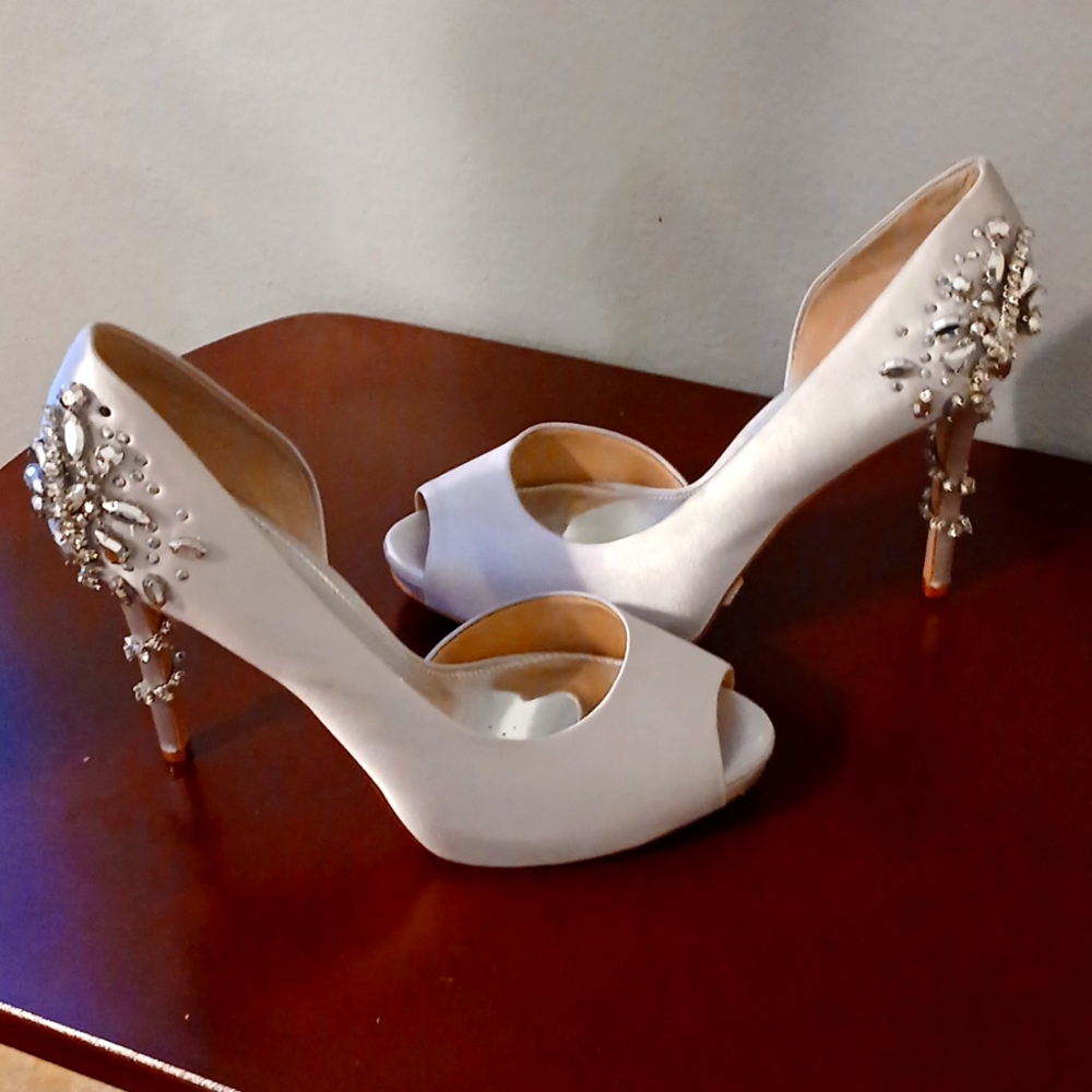 Blush satin Antonio Melani heels!  Show stoppers ! Bling galore!